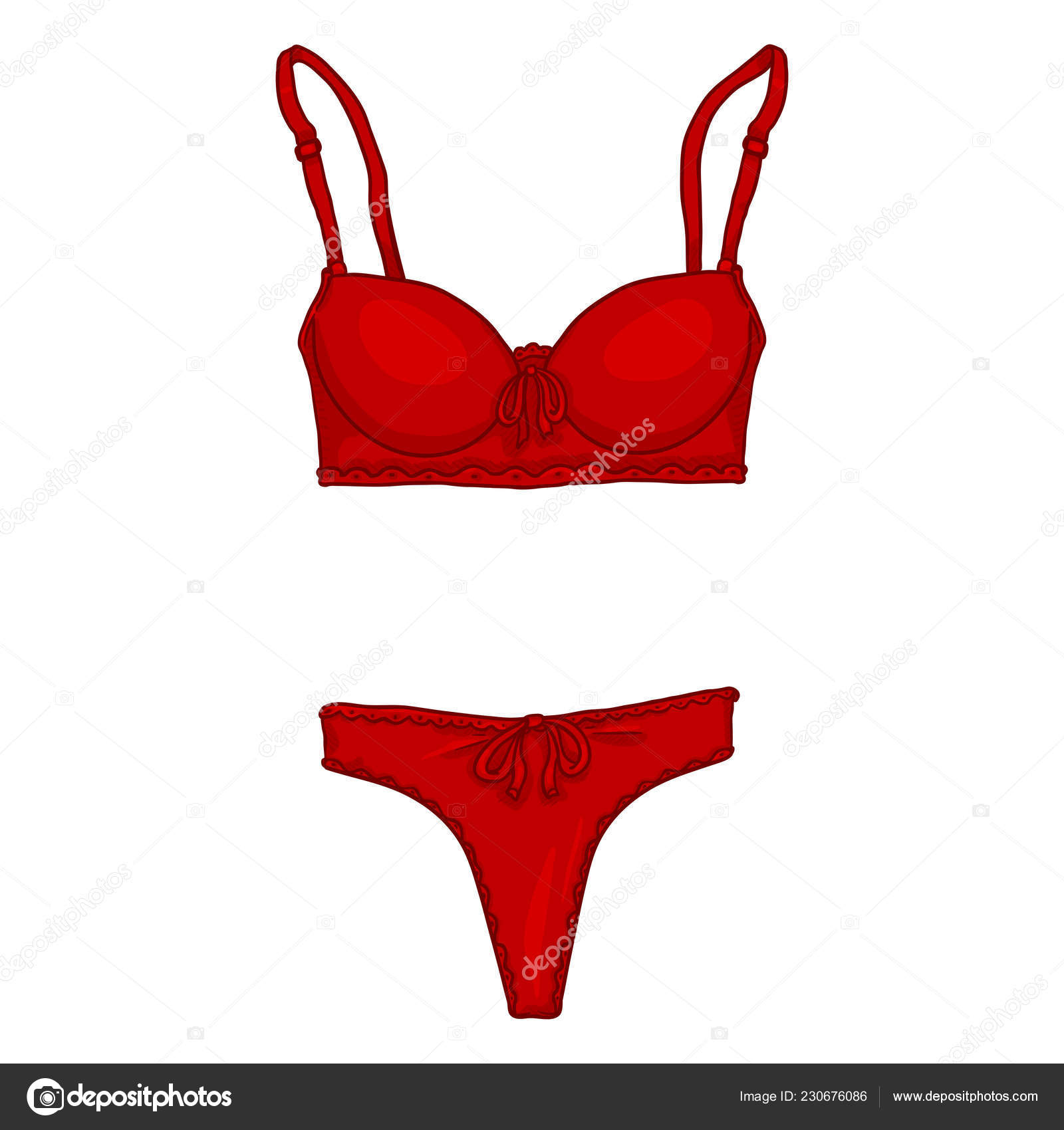 Vector Cartoon Red Women Lingerie Female Underwear Bra