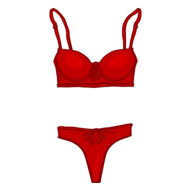 Vektör karikatür kırmızı kadın iç çamaşırı. Kadın iç çamaşırı. Sutyen ve külot.