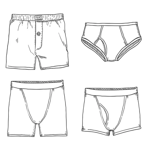 Conjunto Vectorial Pantalones Para Hombre Sketch Ropa Interior Masculina Diferentes — Vector de stock