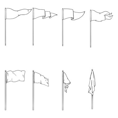 Bayrak direğine El Çizim Bayrakları Vektör Kümesi