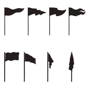 Vector Set of Black Silhouettes Flags. Different Forms of Flag. clipart