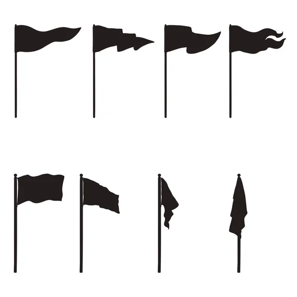 Ensemble Vectoriel Drapeaux Silhouettes Noires Différentes Formes Drapeau — Image vectorielle