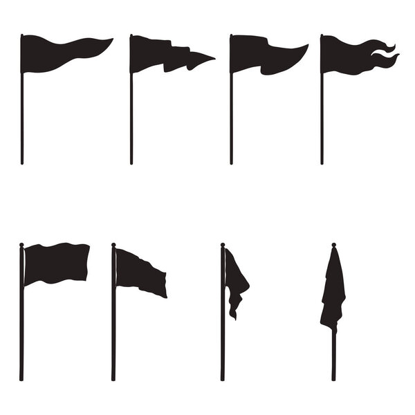 Vector Set of Black Silhouettes Flags. Different Forms of Flag.