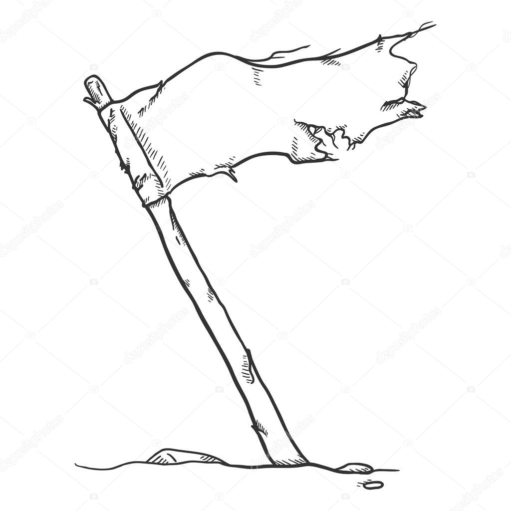 Vector Sketch Waving Old Torned Flag