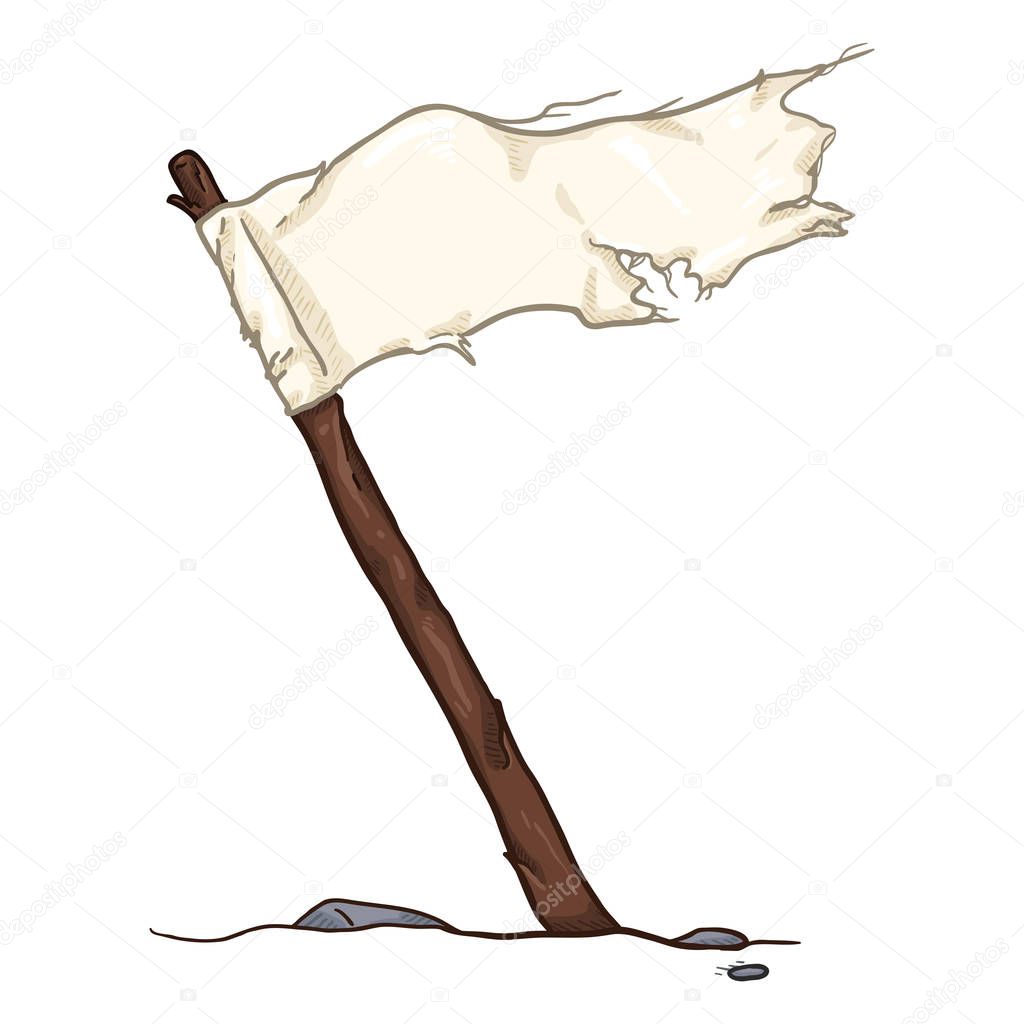 Vector Cartoon White Waving Old Tattered Flag