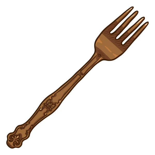 Jeden Kreskówka Wektor Wygrawerowanym Brązu Vintage Fork — Wektor stockowy