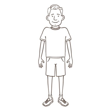 Vektör çizgi film anahat karakteri - spor kıyafeti genç adam