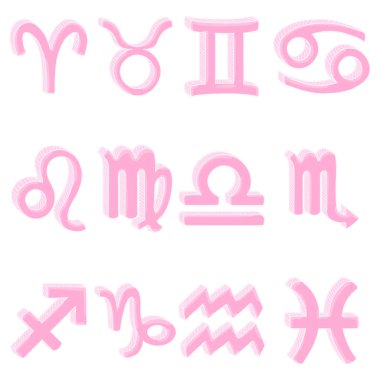 Vektör çizgi film Set 12 pembe zodyak işaretleri