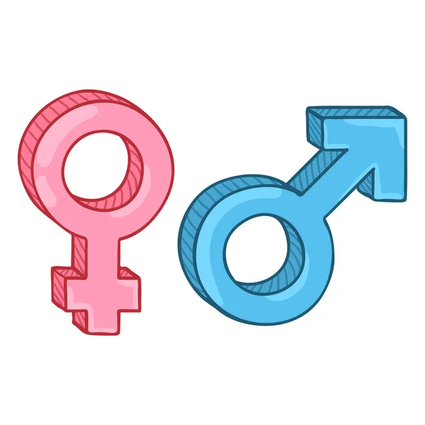 Vektor Cartoon Geschlechtssymbole Blaue Männliche Und Rosa Weibliche Zeichen — Stockvektor