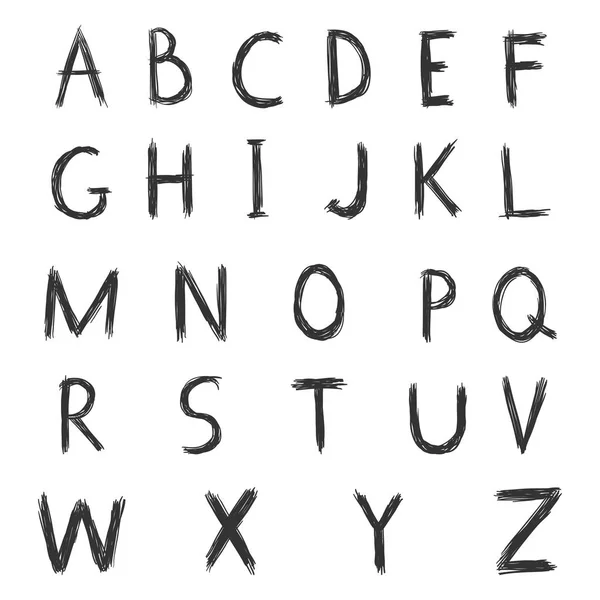 Vektor Set Von Schwarzen Skizzen Buchstaben Des Englischen Alphabets — Stockvektor
