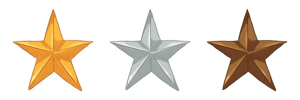 Conjunto Vectorial Estrellas Metal Dibujos Animados Oro Plata Bronce — Archivo Imágenes Vectoriales