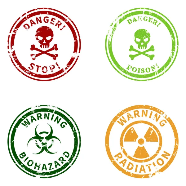 Série Vectorielle Timbres Avertissement Couleur Danger Caution Seals Symboles Risque — Image vectorielle