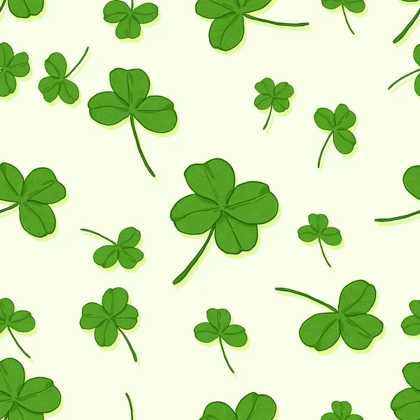 Vector Seamless Lucky Pattern Green Clover Leaves — Stock Vector