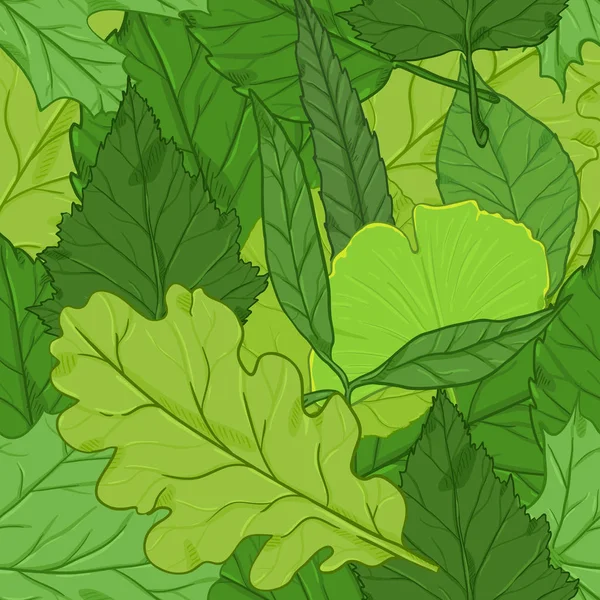 Векторный Бесшовный Весенний Узор Зелеными Листьями Куче — стоковый вектор