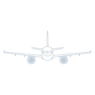 Vektör anahat uçak çizim. Önden Görünüm uçak