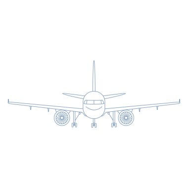 Şasi illüstrasyon vektör anahat uçak. Önden Görünüm uçak