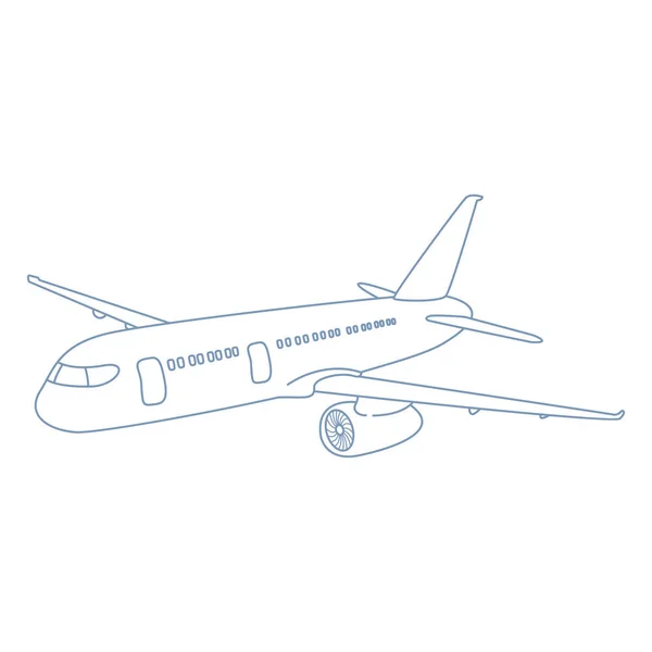 Vector Outline Plane Illustration Dalam Bahasa Inggris Side View Airplane - Stok Vektor