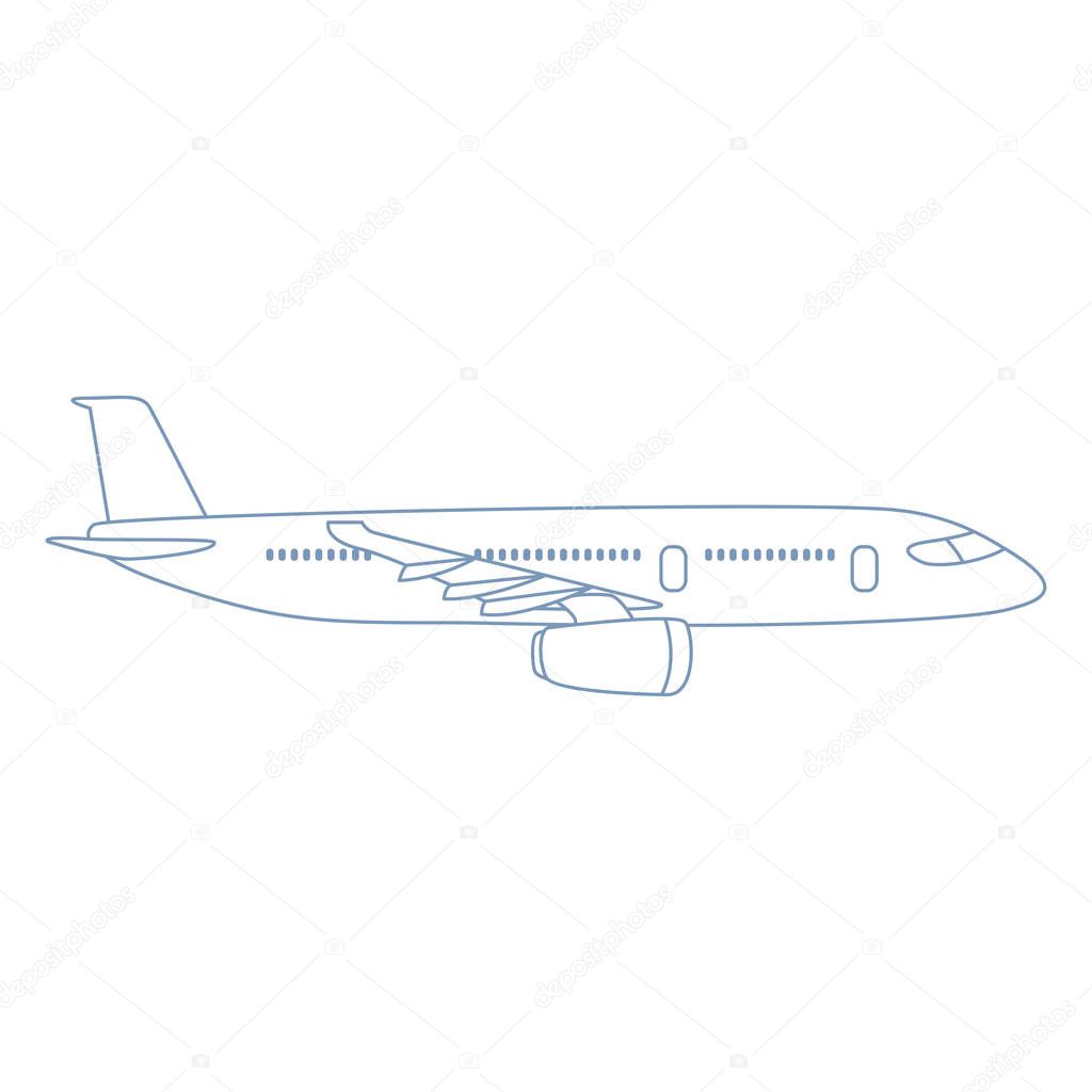 Vector Outline Plane Illustration. Side View Airplane