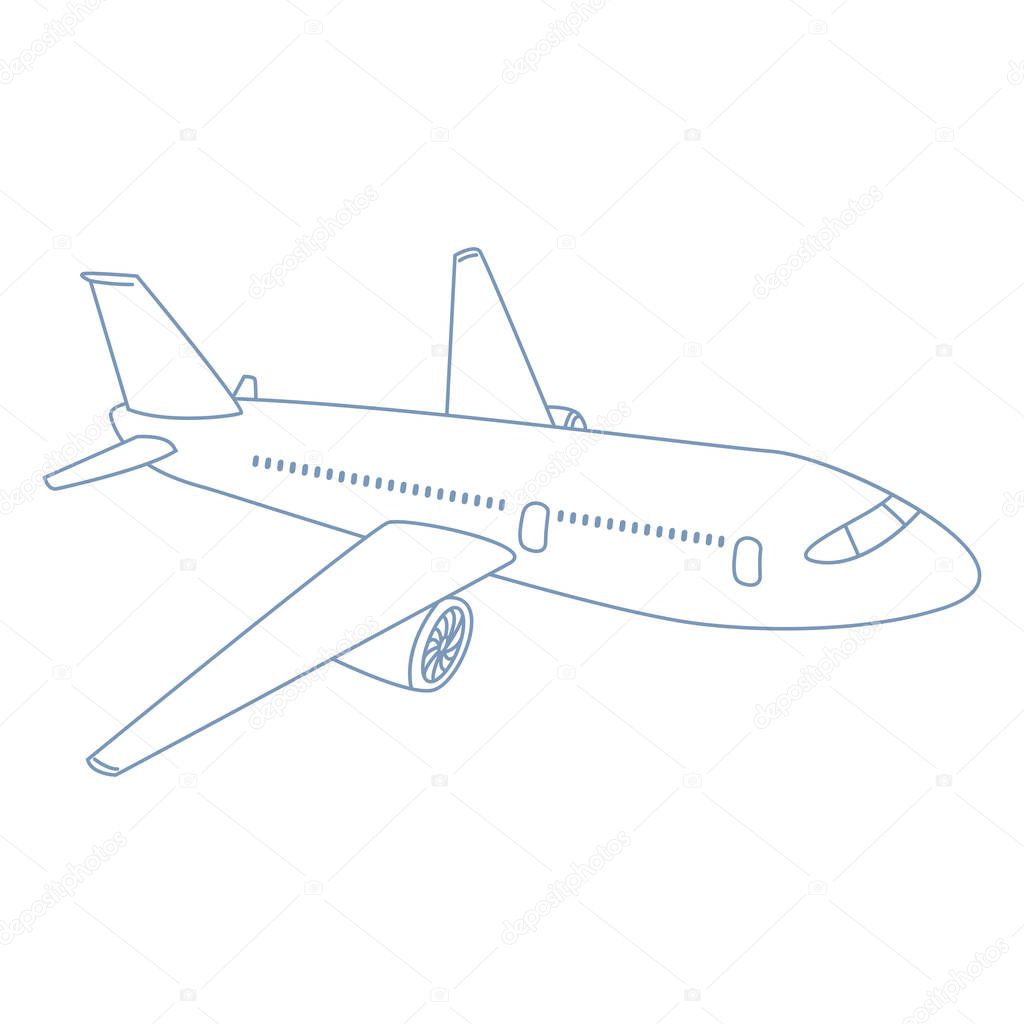 Vector Outline Plane Illustration. Side View Airplane