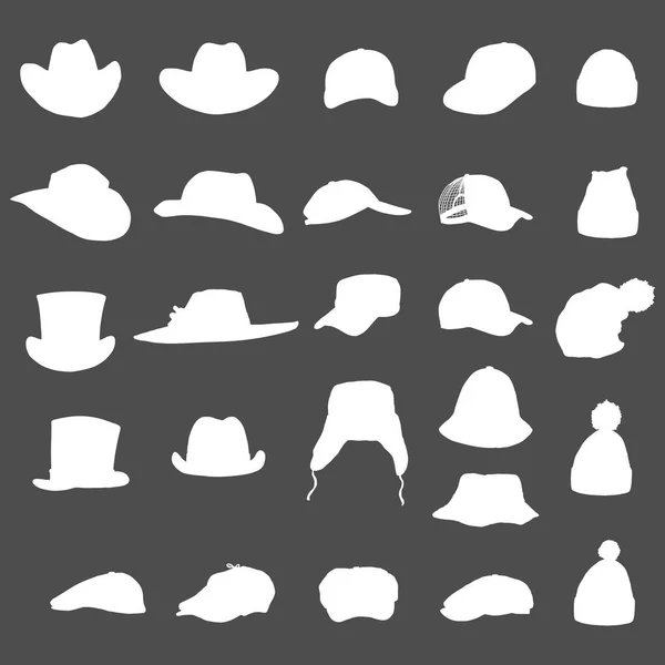 Vector Set White Silhouette Hats Caps — Stock Vector