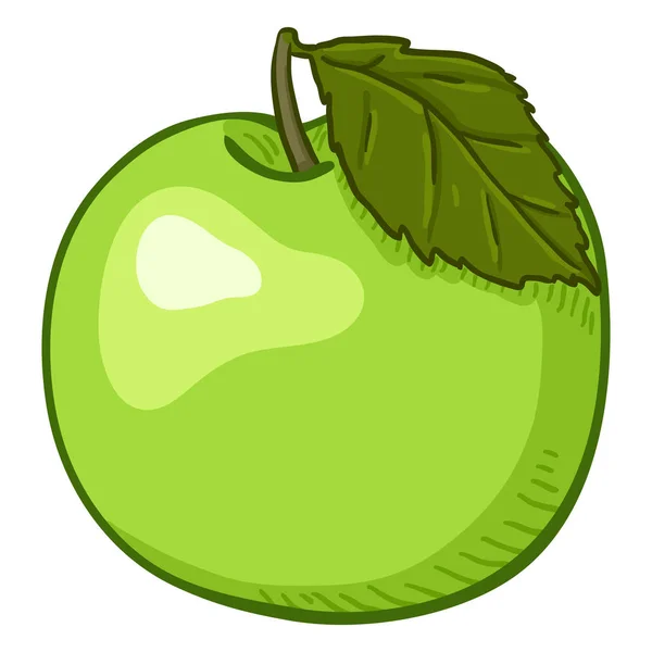 Vector Dibujos Animados Manzana Verde Con Hoja — Archivo Imágenes Vectoriales