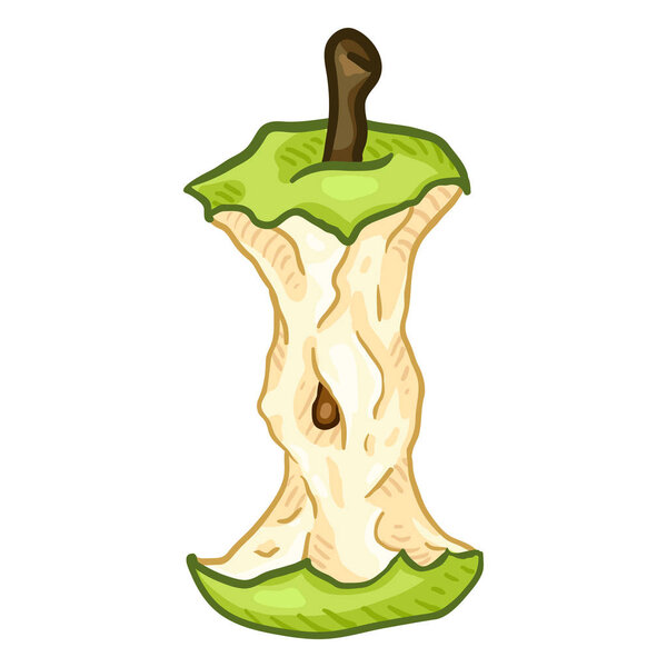 Vector Cartoon Green Apple Core