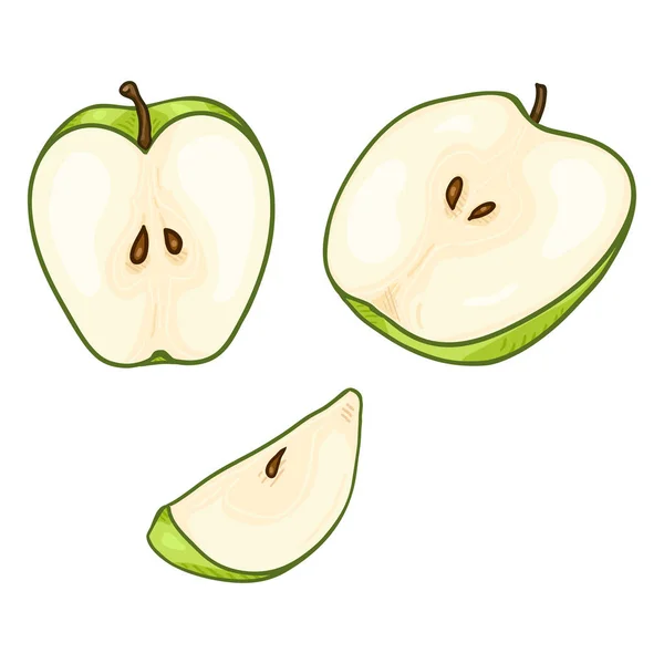 Ensemble Vectoriel Pièces Coupées Pomme Verte Dessin Animé — Image vectorielle