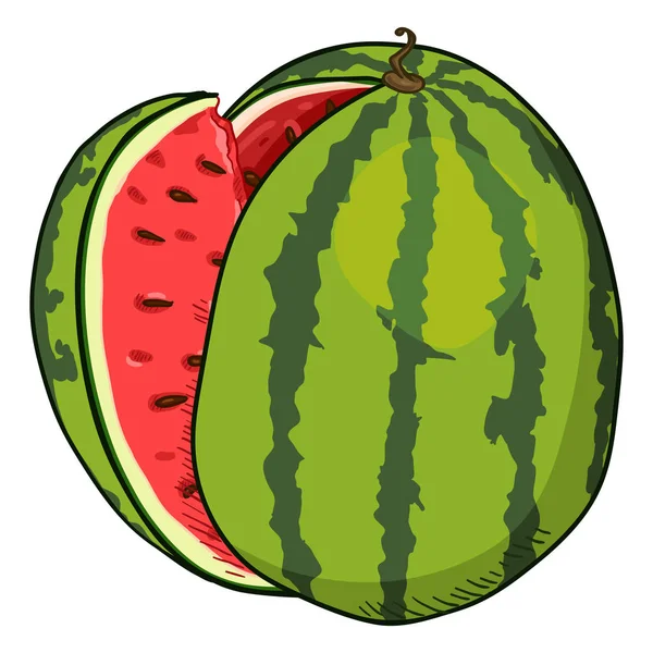 Vektor Cartoon Wassermelone Mit Rotem Fruchtfleisch — Stockvektor