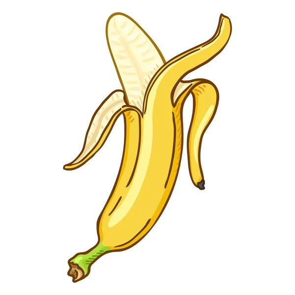 ベクトル漫画の皮をむいた黄色のバナナ — ストックベクタ