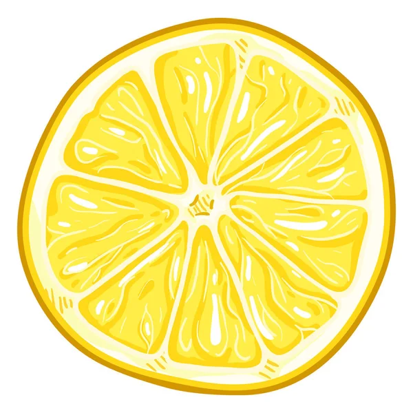 Vector Cartoon Yellow Lemon Round Slice. - Stok Vektor