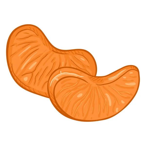 Vektor kreslené mandarinka bez kůry. Mandarinkové řezy — Stockový vektor