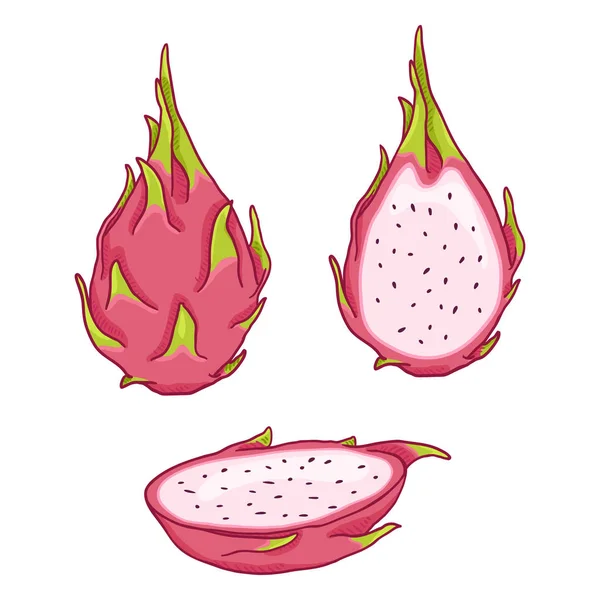 Vector uppsättning tecknad Dragon frukt Pitahaya — Stock vektor
