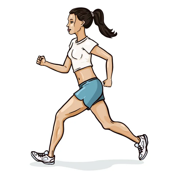 Vector Enda Kvinnliga Seriefigur Jogging Ung Kvinna — Stock vektor