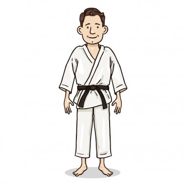 Vektör karikatür renk karakter-beyaz karate kimono genç adam