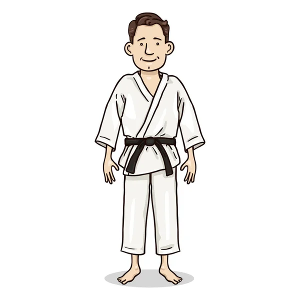 Caractère Vectoriel Couleur Bande Dessinée Jeune Homme Karaté Blanc Kimono — Image vectorielle