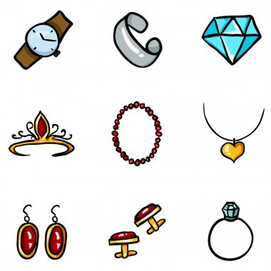 Vektör Seti Renk Doodle Takı Simgeler