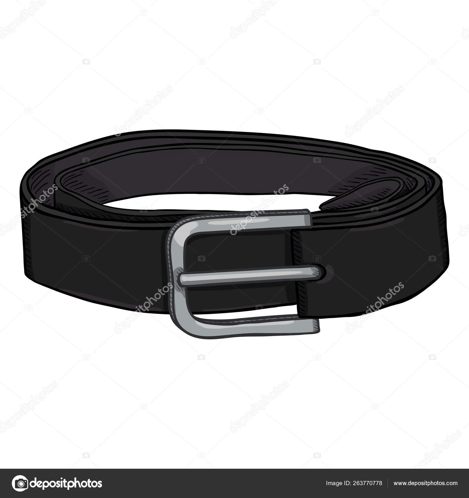 Vector Cartoon Black Leather Belt Metal Buckle Stock Vector Image by
