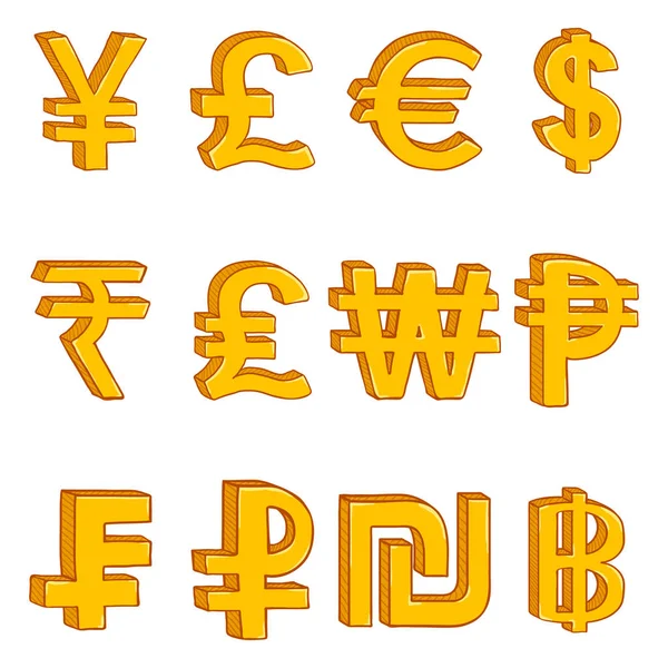 Vektor Set Von Cartoon Goldwährungssymbolen — Stockvektor