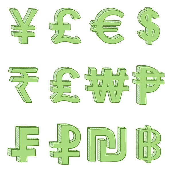 Векторний Набір Мультиплікаційних Зелених Символів Валюти — стоковий вектор