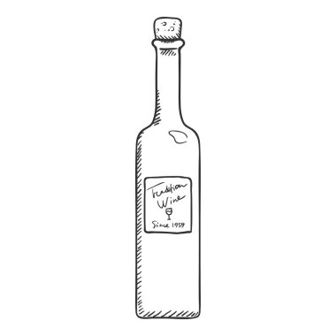 Vektör Sketch İllüstrasyon - Şarap Şişesi