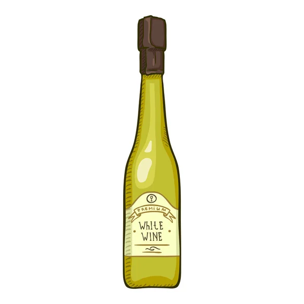 Ilustração de desenho animado vetorial - Ilustração de esboço vetorial - Garrafa de vidro de vinho branco — Vetor de Stock