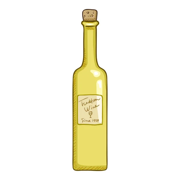 Ilustração de desenho animado vetorial - Ilustração de esboço vetorial - Garrafa de vidro de vinho branco — Vetor de Stock