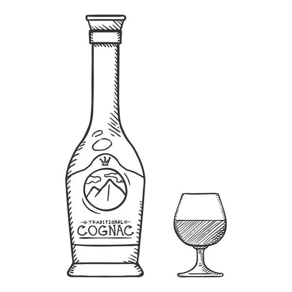 Векторный рисунок - Коньячная бутылка и стекло — стоковый вектор