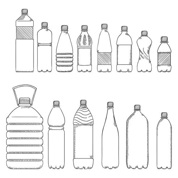 Croquis vectoriel Ensemble de bouteilles en plastique — Image vectorielle