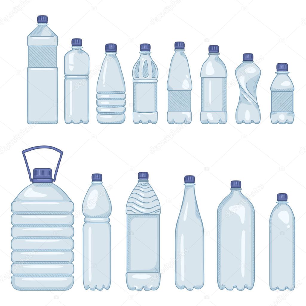 Vector Set of Cartoon Plastic Bottles of Water
