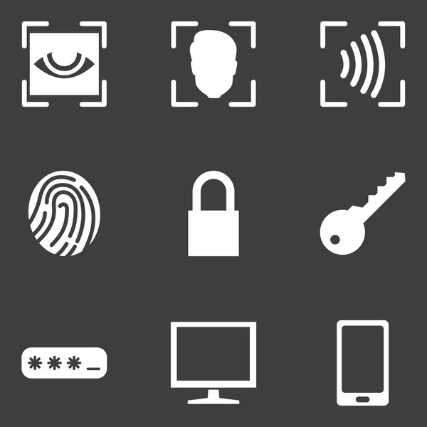 Vector set van witte Cyber Security iconen op zwarte achtergrond — Stockvector