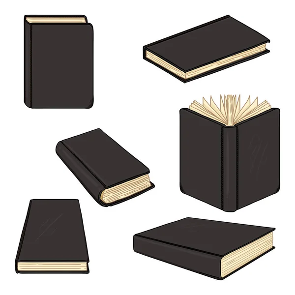 Conjunto de vetores de desenhos animados Black Hardcover Livros —  Vetores de Stock