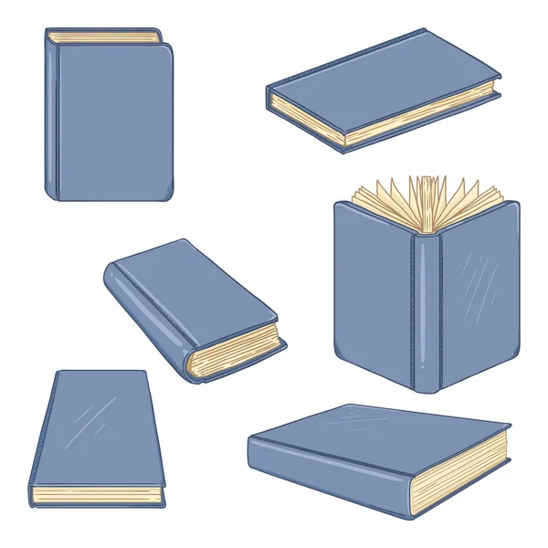 Vector Set of Cartoon Books in Blue Covers — Stock Vector