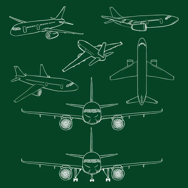 粉笔草图飞机的矢量集. — 图库矢量图片