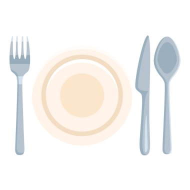 Vektör Düz Simge - Çatal, Bıçak, Kaşık ve Plakalar